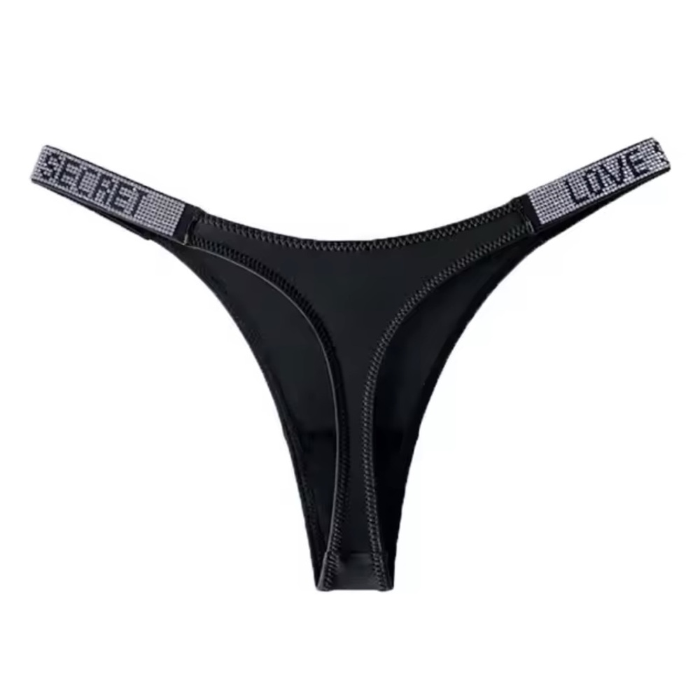 Low Waist Sexy Panties Women Thongs Rhinestones Letter Diamonds